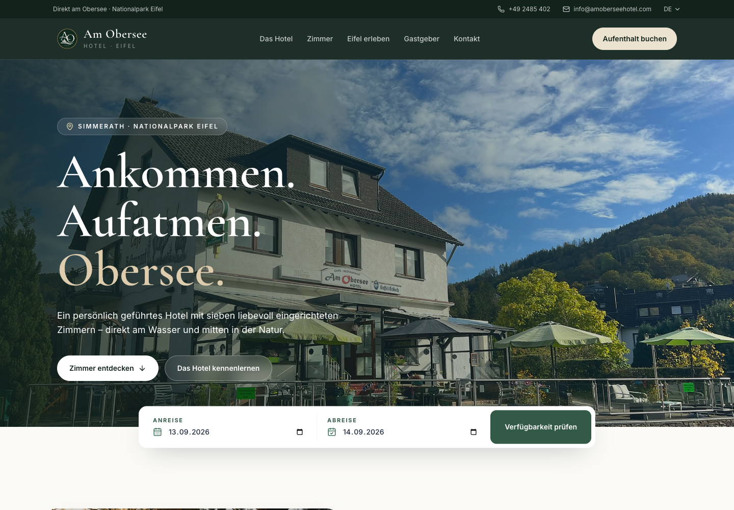 Startseite der Website von Hotel Am Obersee