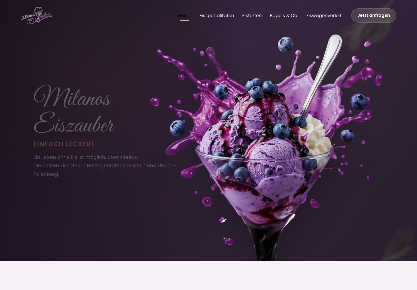 Startseite der Website von Milanos Eiszauber