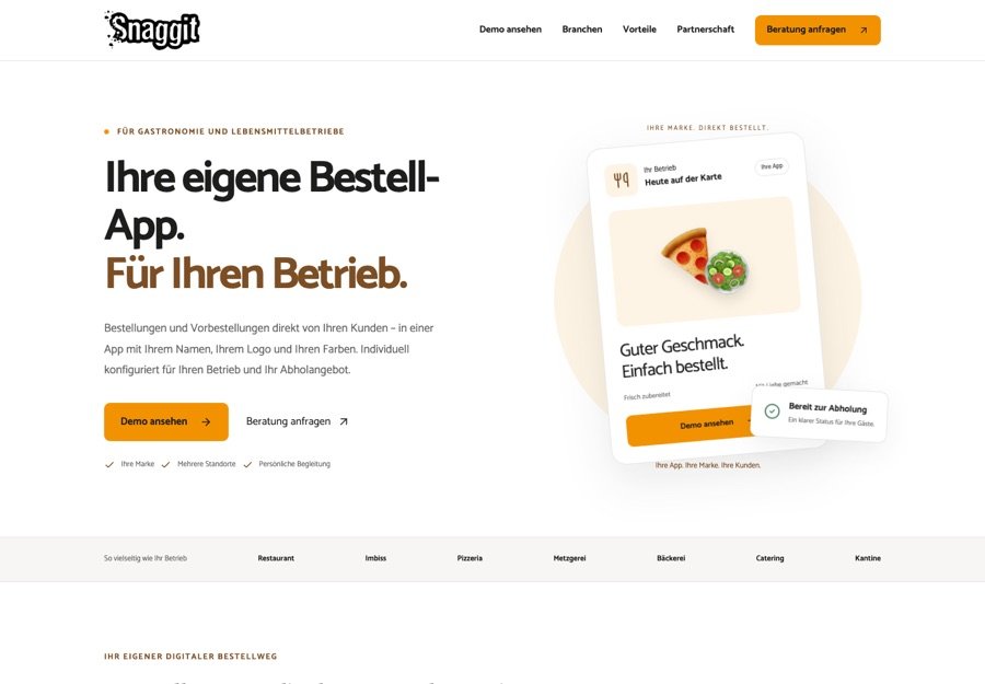Website-Vorschau der Bestellplattform Snaggit